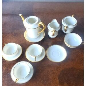 Haviland Limoges Coffee or Tea Set white with gold trim Handles Made in France